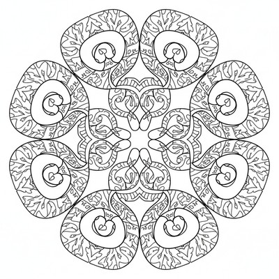 Djur mandala inspirerad av ormar i spiral