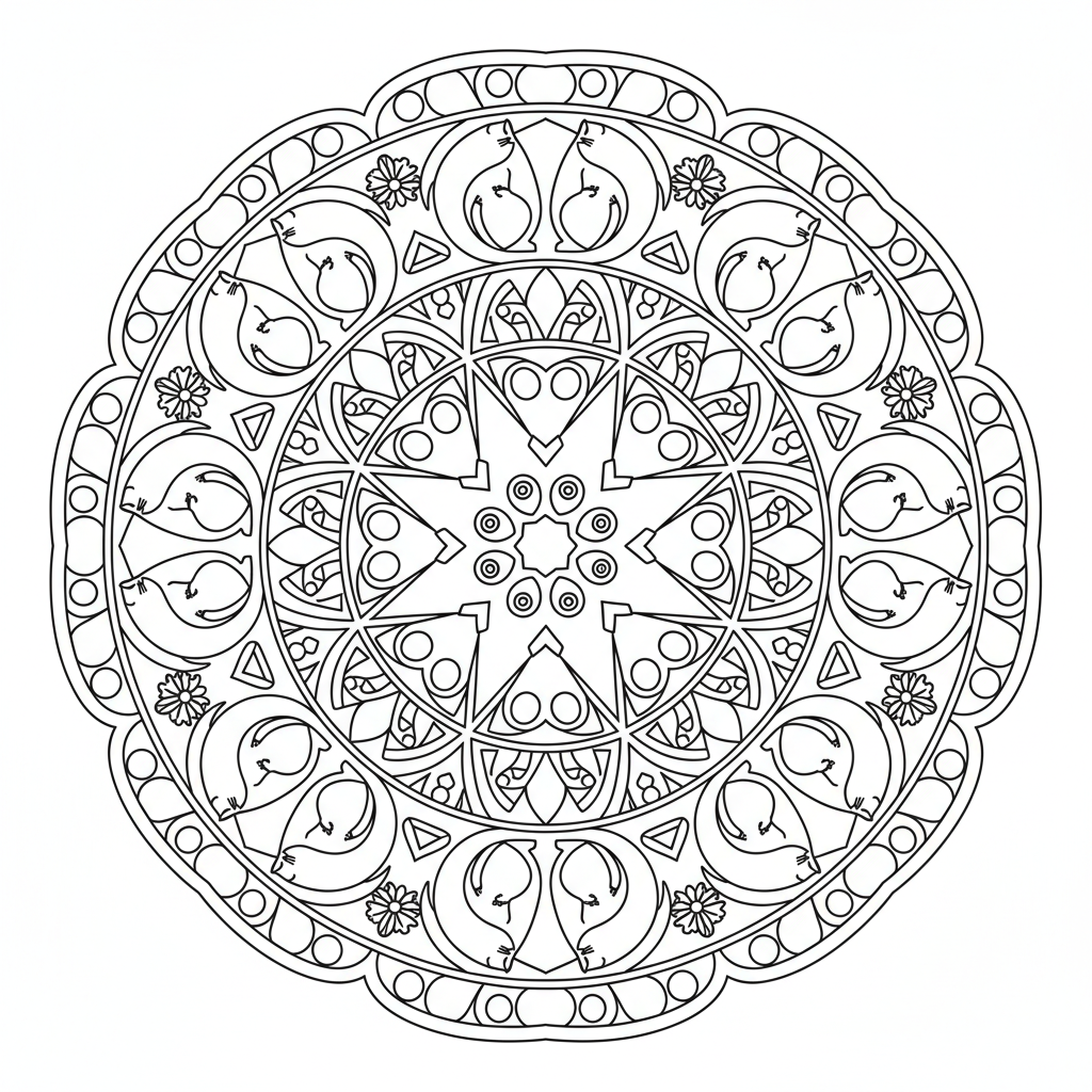 Djur mandala inspirerad av katter i olika poser