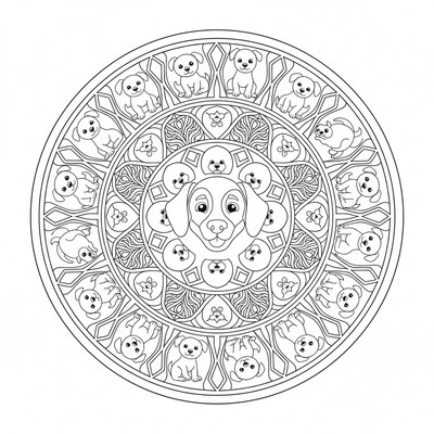 Djur mandala fylld av hundvalpar