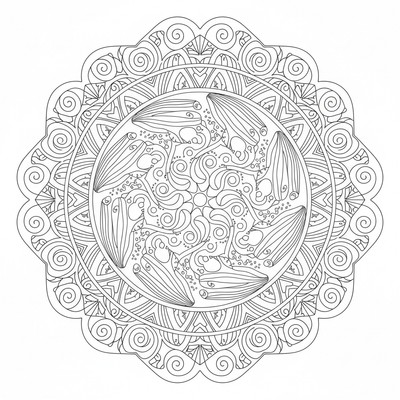 Djur mandala med valar i havsmönster