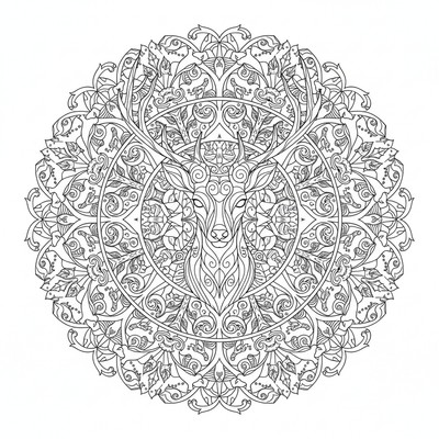 Djur mandala inspirerad av rådjur i skogen