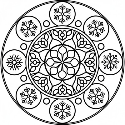 Mandala med snöflingor i cirklar