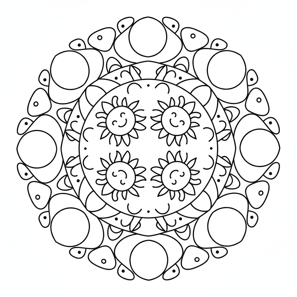 Mandala fylld av månar och solar