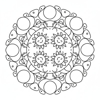 Mandala fylld av månar och solar