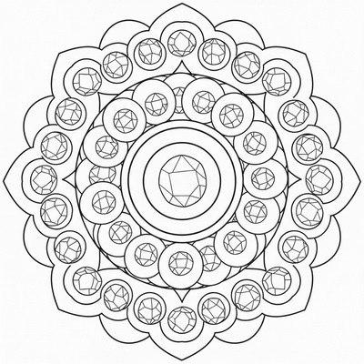 Mandala med kristaller i cirklar