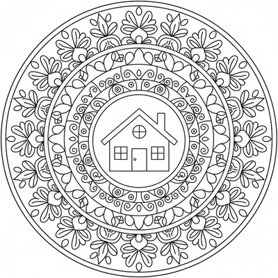 Mandala med hus i symmetri