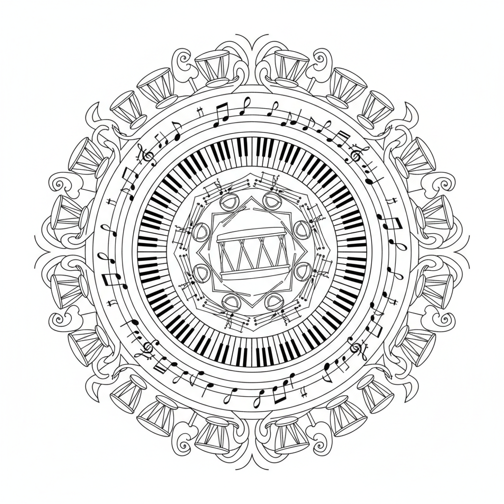 Mandala inspirerad av trummor och musik
