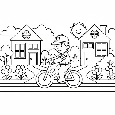 Polis cyklar genom ett bostadsområde