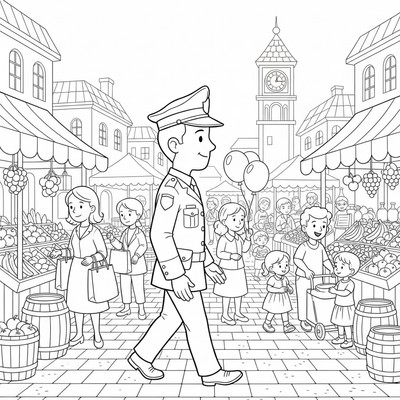 Polis går genom en marknad