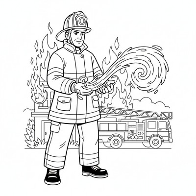 Brandman håller en vattenstråle i handen