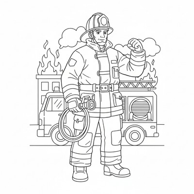 Brandman bär hjälm och skyddsutrustning