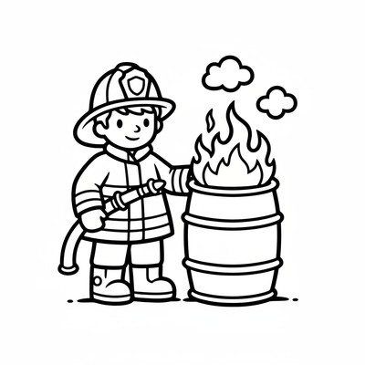 Brandman står vid en brinnande tunna