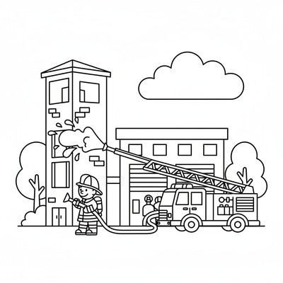 Brandman övar vid en brandstation