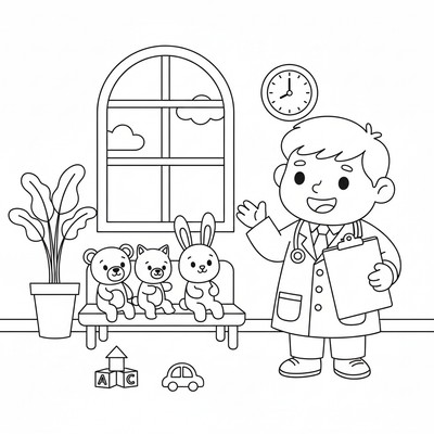 Doktor pratar i ett väntrum