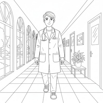 Doktor går genom en sjukhuskorridor