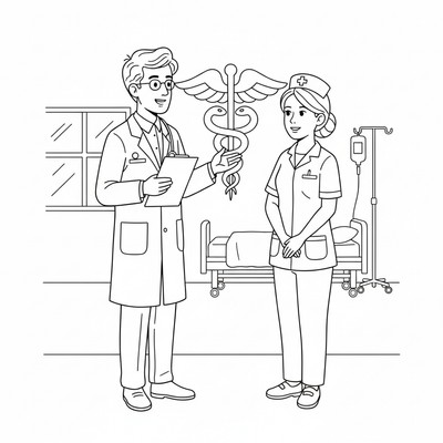 Doktor pratar med sjuksköterska