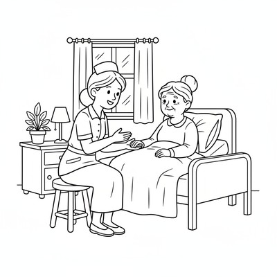 Sjuksköterska pratar med äldre patient