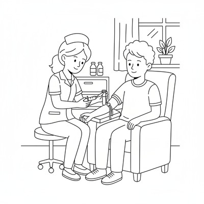 Sjuksköterska tar blodprov på patient