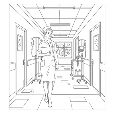 Sjuksköterska går genom korridor