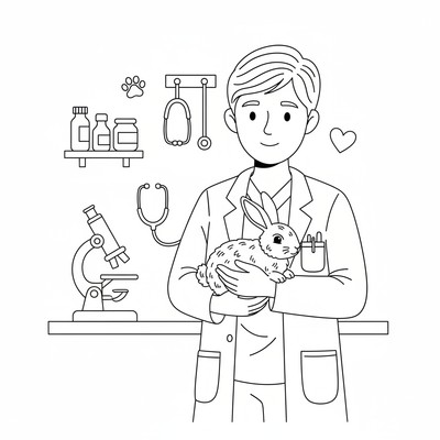 Veterinär bär en liten kanin