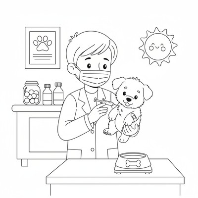 Veterinär vaccinerar en hundvalp