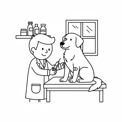 Veterinär tar blodprov på hund