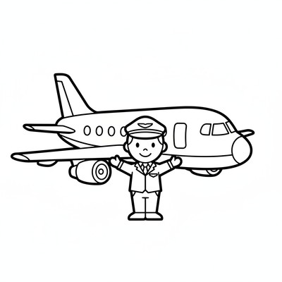 Pilot står framför ett stort passagerarplan