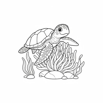 Sköldpadda nära en sjöanemon