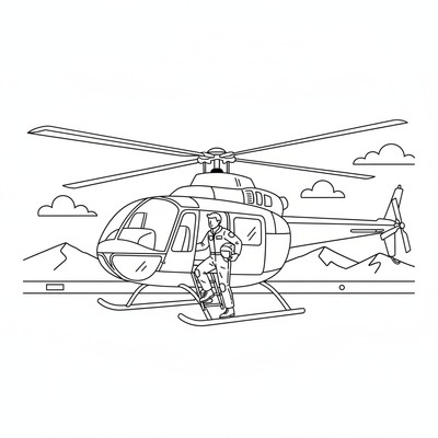 Pilot kliver ur en helikopter