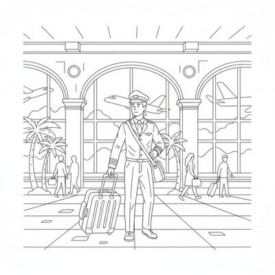 Pilot går genom terminalen med väska