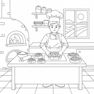 Bagare formar kanelbullar i köket