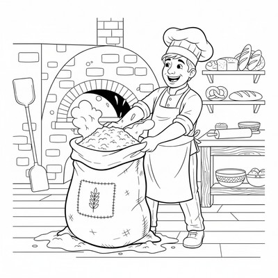 Bagare öppnar en stor mjölsäck