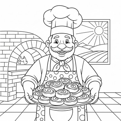 Bagare bär en bricka med bullar