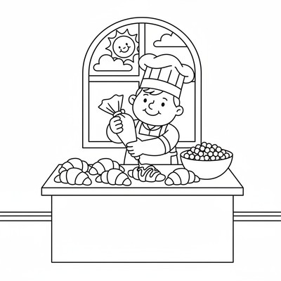 Bagare fyller croissanter med choklad