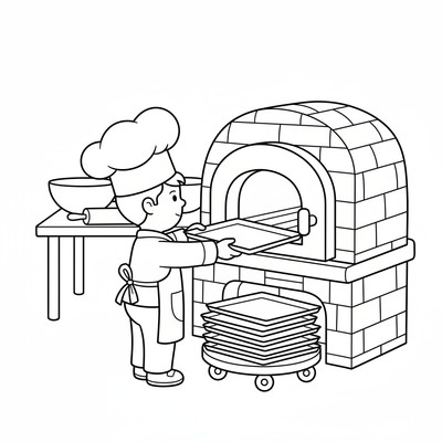 Bagare sätter in plåtar i ugnen