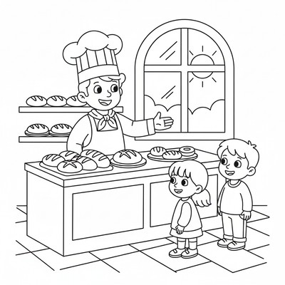 Bagare tar emot kunder i bageriet