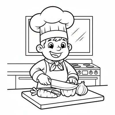 Kock hackar grönsaker på skärbräda