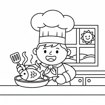 Kock steker fisk i en panna