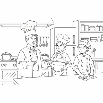 Kock pratar med personal i köket