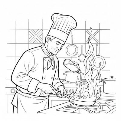 Kock tänder en flambérätt