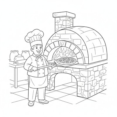 Kock öppnar en ugn med pizza