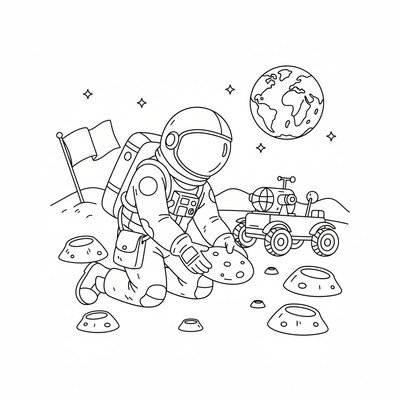 Astronaut samlar stenar på månen