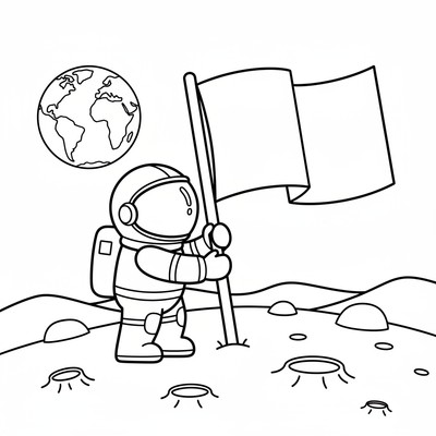 Astronaut placerar flagga i marken