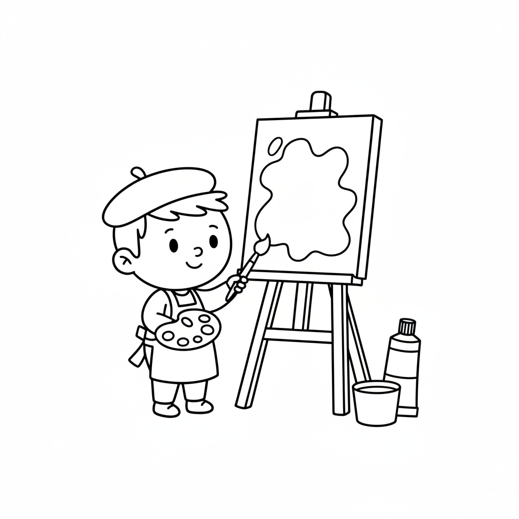 Artist målar tavla på staffli