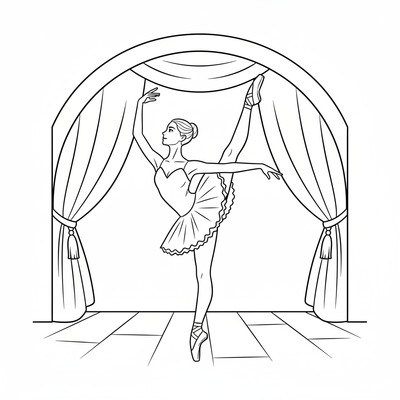 Ballerina sträcker benet på scen