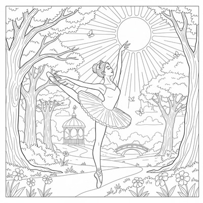 Ballerina dansar i en park i solen