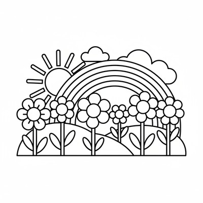 Regnbåge över en blomsteräng