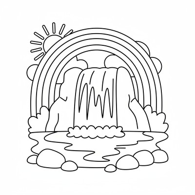 Regnbåge lyser över ett vattenfall