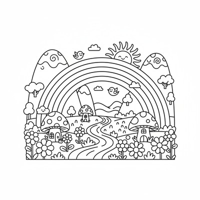 Regnbåge sträcker sig mellan bergstoppar