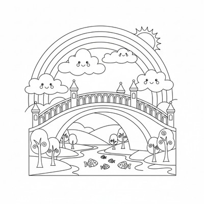 Regnbåge lyser bakom en bro